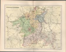 Worcester Evesham Pershore Redditch Bromsgrove Victorian Map.