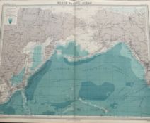 Antique Map North Pacific Ocean Bering Sea Alaska Russia Japan Hawaii.