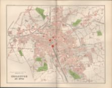 Plan Of Bradford Victorian 1894 Coloured Antique Map.