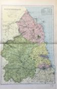 Coloured Antique Large Map Northumberland GW Bacon 1904.