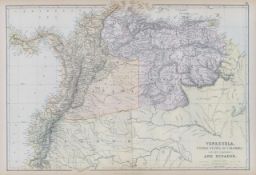 Venezuela United States of Columbia Ecuador Victorian 1882 Blackie Map.