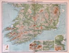 Antique Bartholomew Map Ireland Southern Section Dublin Cork Kerry.