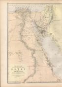 The Nile Valley Egypt Antique Victorian 1882 Coloured Blackie Map.