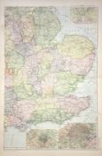 Rare Coloured Antique Large Map South East England GW Bacon 1904.