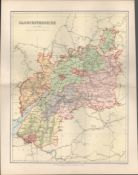 Gloucester Stroud Cheltenham Cirencester Victorian 1894 Antique Map.