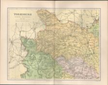 Yorkshire South Riding Victorian 1894 Coloured Antique Map.