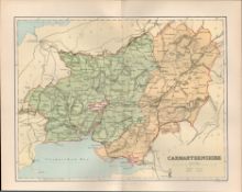 Wales Carmarthen Ammanford Kidwelly Llanelli Victorian Map.