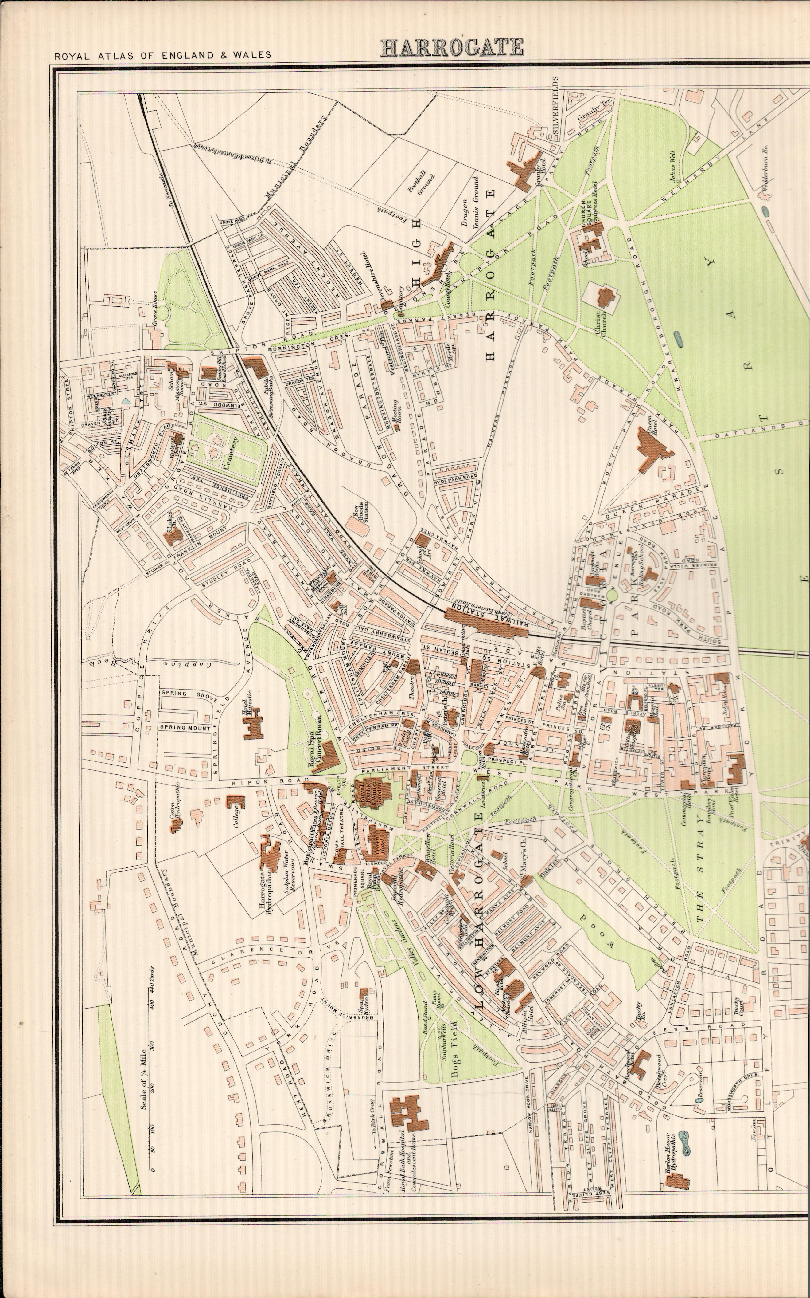 Victorian Map Harrogate Town, Spa, The Stray, Concert Rooms.