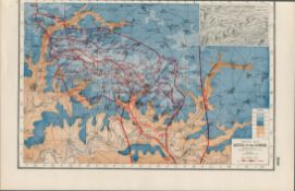 WW1 Battle of the Somme Western Front Coloured Antique Map 1922.