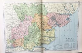 County of Essex Coloured Antique Large Map GW Bacon 1904.