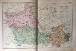 County of Berkshire Coloured Antique Large Map GW Bacon 1904.