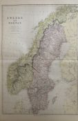 Sweden & Norway Large Coloured Victorian 1882 Blackie Map.