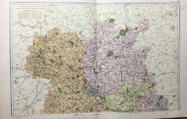 Coloured Antique Large Map North Shropshire GW Bacon 1904.