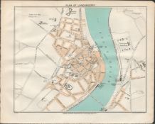 Plan of Londonderry Streets & Districts Antique Coloured Map.