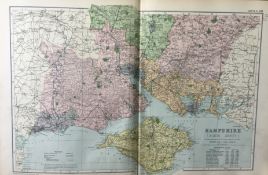 Coloured Antique Large Map South Hampshire GW Bacon 1904.