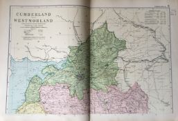 Coloured Antique Large Map Cumberland & Westmorland GW Bacon 1904.