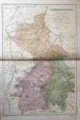 Coloured Antique Large Map Cambridgeshire GW Bacon 1904.