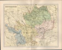 Hertford St Albans Stevenage Hitchin Watford Victorian Antique Map.