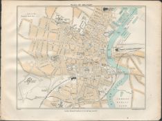 Plan of Belfast Streets & Districts Antique Coloured Map.