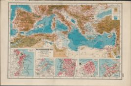 Mediterranean Sea Coloured Antique Map-129.