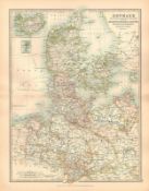 Denmark With Schleswig-Holston Hanover Large Coloured Antique Map.