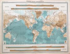 Antique Map World Bathy Orographically Geography of the Worlds Mountains.