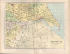 Yorkshire South East Victorian 1894 Coloured Antique Map.