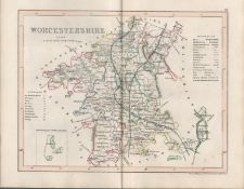Worcestershire 1850 Antique Steel Engraved Map Thomas Dugdale.