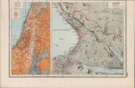 WW1 Palestine Towns & Mountains Antique Map 1922.