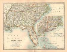 USA Deep South Florida Georgia Alabama Carolinas Tennessee Large Antique Map.