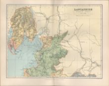 Lancashire Fleetwood Lancaster Lake District Antique Map.