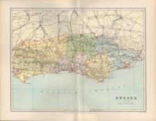 Sussex Brighton Hastings Rye Eastbourne Bognor 1894 Antique Map.