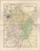 Warwick Strafford Upon Avon Alcester Kenilworth Victorian Map.