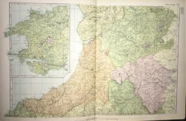 Coloured Antique Large Map South Wales GW Bacon 1904.