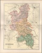 Buckingham Aylesbury Slough Victorian 1894 Coloured Antique Map.