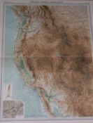 Antique Map USA Western California Oregon Washington Montana Arizona.