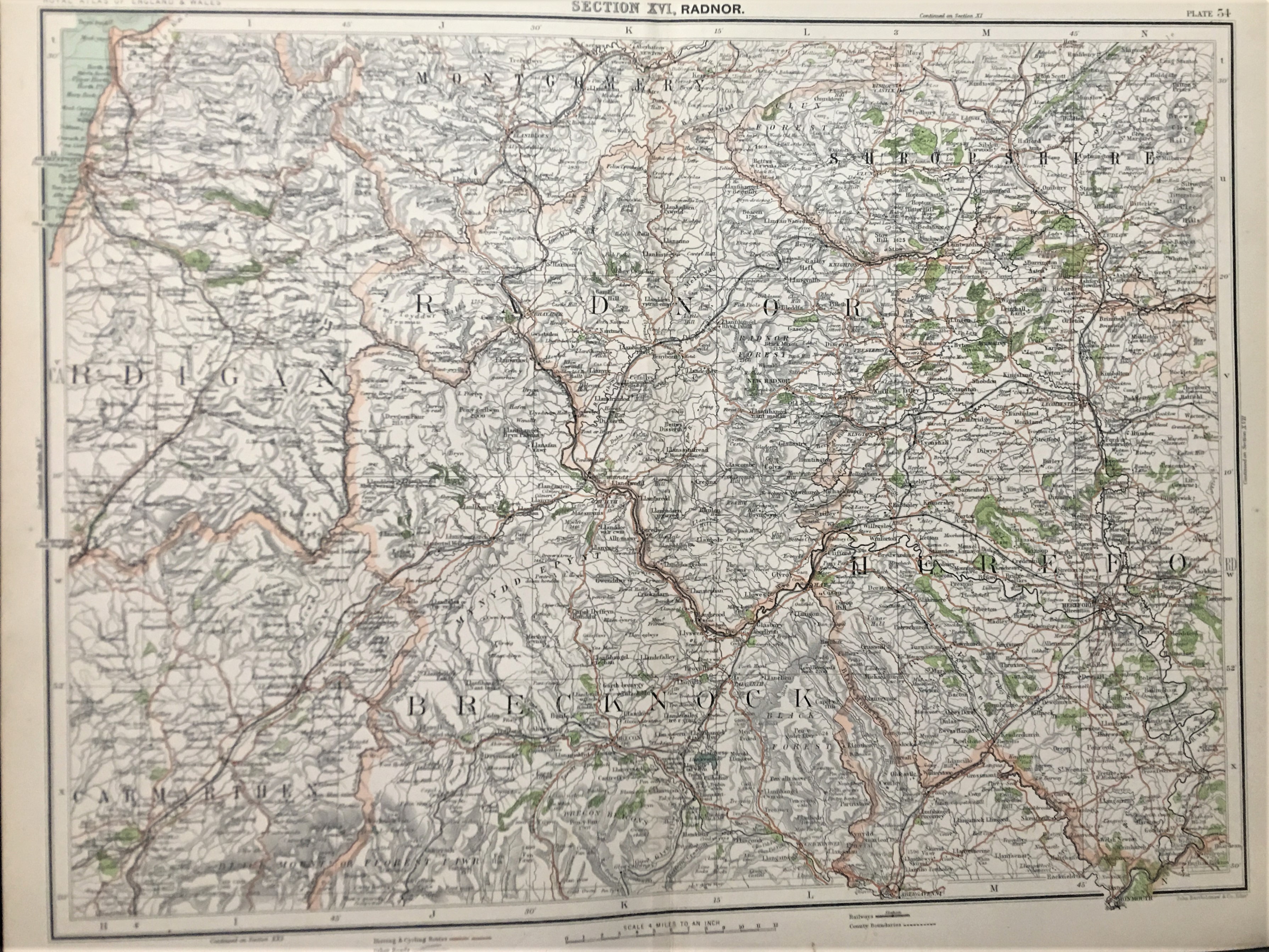 Victorian Antique 1897 Map Wales Colwyn Radnor Llanelwedd Newbridge on Wye.