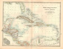 West India Islands Cuba Haiti Jamaica Bahamas Etc Large Antique Map.