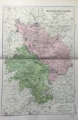 Coloured Antique Large Map Huntingdonshire GW Bacon 1904