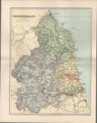 Northumberland Detailed Victorian 1894 Coloured Antique Map.