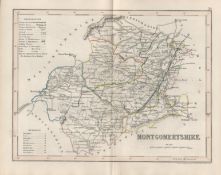 Montgomeryshire Historic County of Wales 1850 Antique Map.