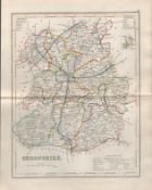 Shropshire 1850 Antique Steel Engraved Map Thomas Dugdale.