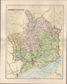 Wales Monmouth Abergavenny Usk Chepstow Antique Map.