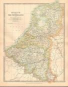 Belgium & The Netherlands Amsterdam Antwerp Flanders Large Coloured Antique Map.