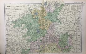 Coloured Antique Large Map Worcs & Glos North GW Bacon 1904.
