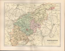 Northampton Towcester Kettering Victorian Antique Map.