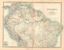 South America North Brazil Peru Columbia Bolivia Etc Large Antique Map.