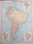 Antique Map South America Political Brazil Peru Chile Falklands.