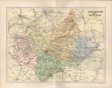 Leicester Melton Mowbray Coalville Victorian Antique Map.