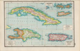 Cuba Haiti Porto Rico Virgin Islands Coloured Antique Map-451.